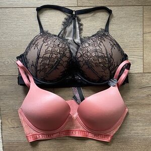NEW 34B Victoria's Secret Black Lace and Pink Bra Duo